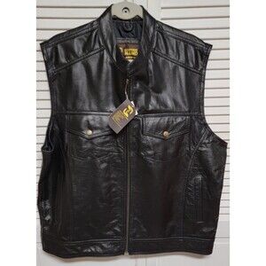 Men's Motorcycle Vest Club Concealed Carry Pocket Real Leather Biker Rider Vest
